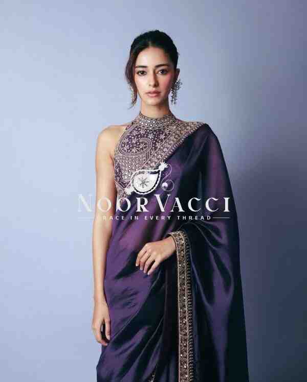 Designer Jimmy Chu Saree with Thread & Sequence Work and Matching Blouse - Image 3