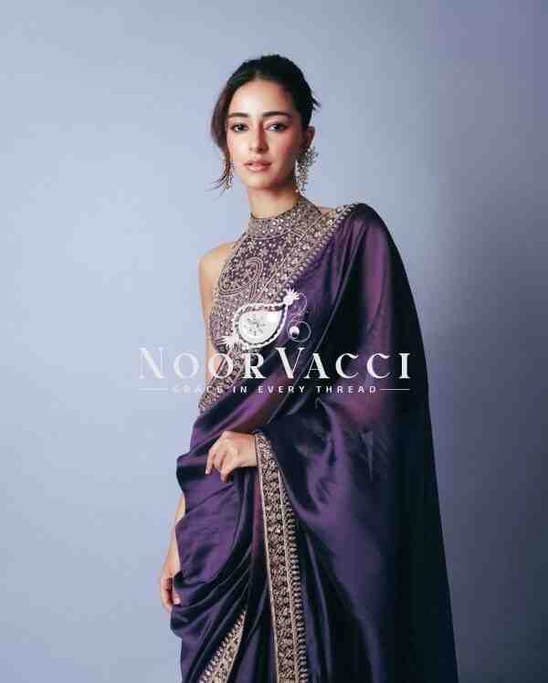 Designer Jimmy Chu Saree with Thread & Sequence Work and Matching Blouse - Image 4