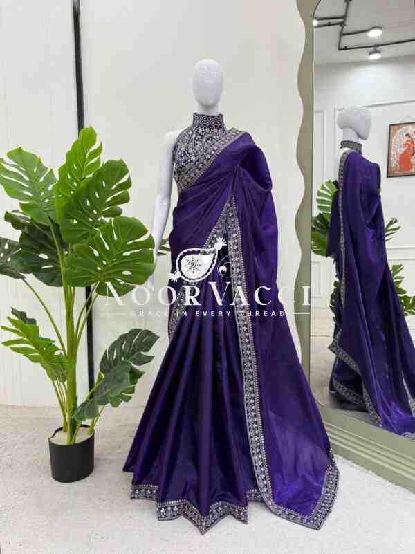 Designer Jimmy Chu Saree with Thread & Sequence Work and Matching Blouse - Image 6