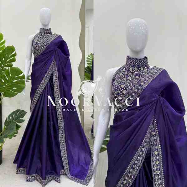 Designer Jimmy Chu Saree with Thread & Sequence Work and Matching Blouse - Image 5