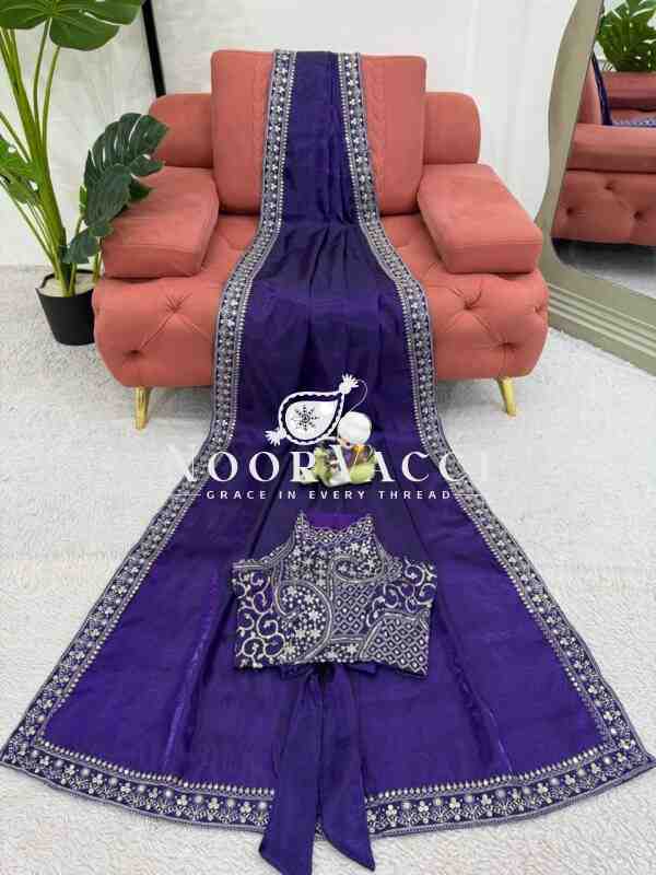 Designer Jimmy Chu Saree with Thread & Sequence Work and Matching Blouse - Image 10