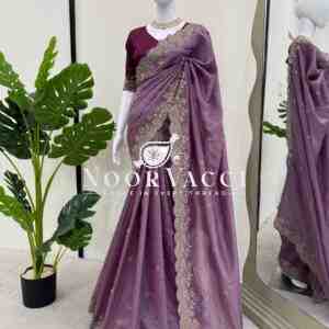 Designer Crunchy Silk Saree with Thread & Sequence Work and Mono Benglori Silk Blouse