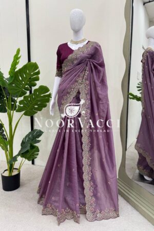 Shop Designer Crunchy Silk Saree with Thread & Sequence Work and Mono Benglori Silk Blouse