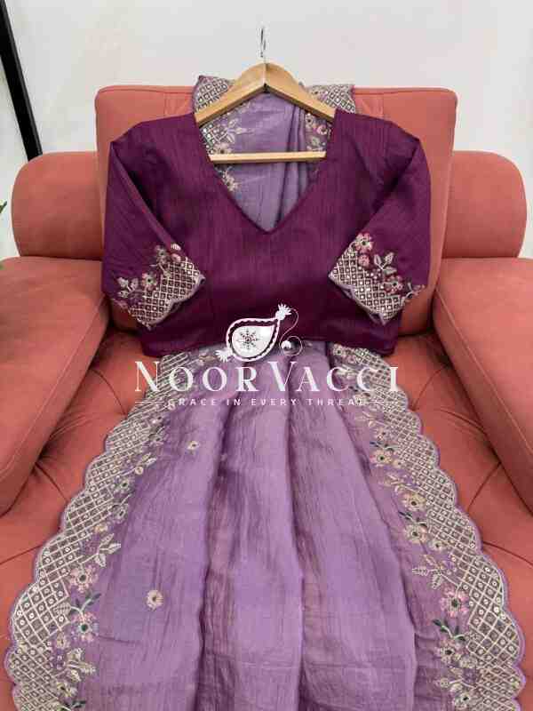 Designer Crunchy Silk Saree with Thread & Sequence Work and Mono Benglori Silk Blouse - Image 6