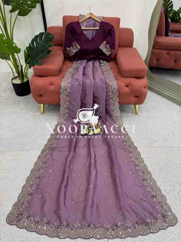 Designer Crunchy Silk Saree with Thread & Sequence Work and Mono Benglori Silk Blouse - Image 4