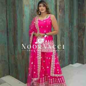 Georgette Embroidered Sharara Plazzo Set with Dupatta | Premium Partywear
