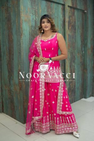 Shop Georgette Embroidered Sharara Plazzo Set with Dupatta | Premium Partywear