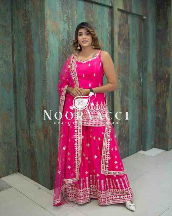 Georgette Embroidered Sharara Plazzo Set with Dupatta | Premium Partywear