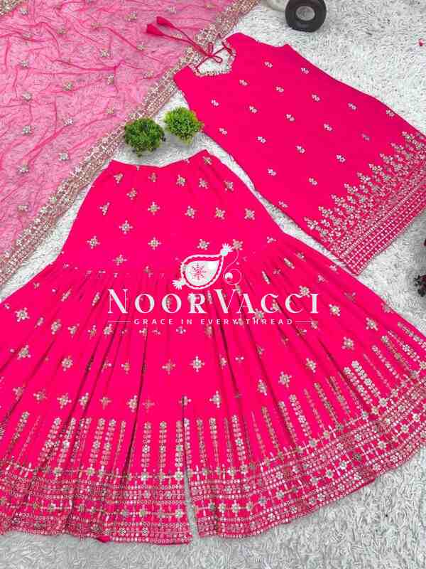 Georgette Embroidered Sharara Plazzo Set with Dupatta | Premium Partywear - Image 4