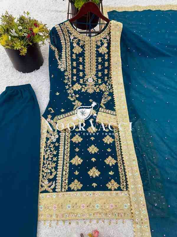 Georgette Embroidered Sequence Set with Rivet Moti Work - Image 9