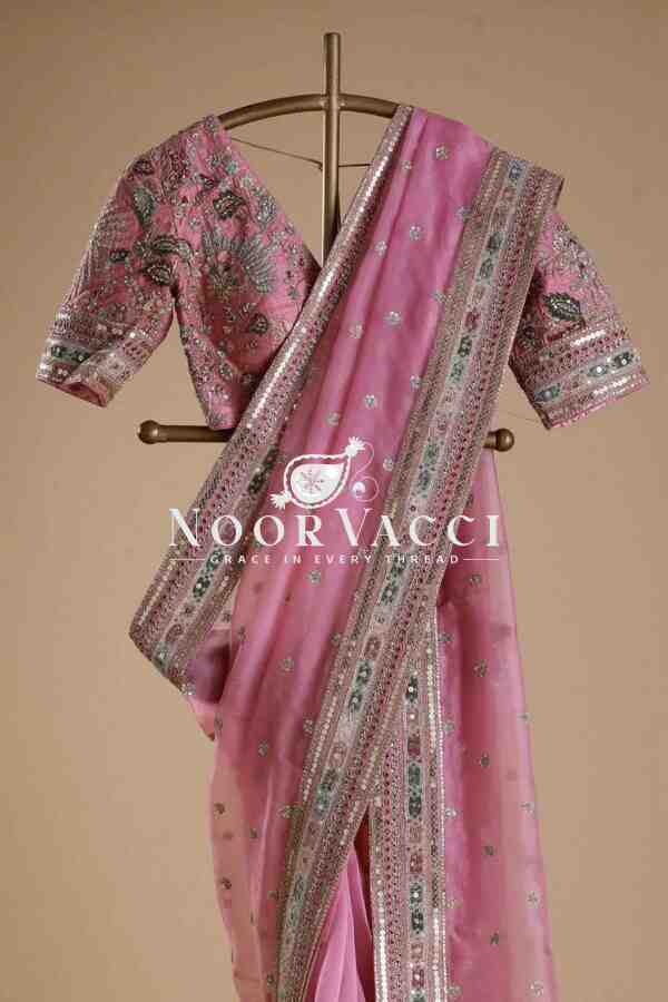 Heavy Organza Silk Designer Saree with Thread & Sequence Work | Mono Banglori Blouse - Image 5
