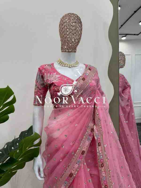 Heavy Organza Silk Designer Saree with Thread & Sequence Work | Mono Banglori Blouse - Image 4