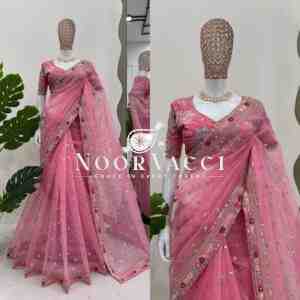 Heavy Organza Silk Designer Saree with Thread & Sequence Work | Mono Banglori Blouse