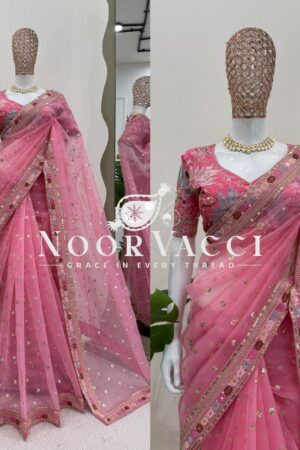 Buy Heavy Organza Silk Designer Saree with Thread & Sequence Work | Mono Banglori Blouse