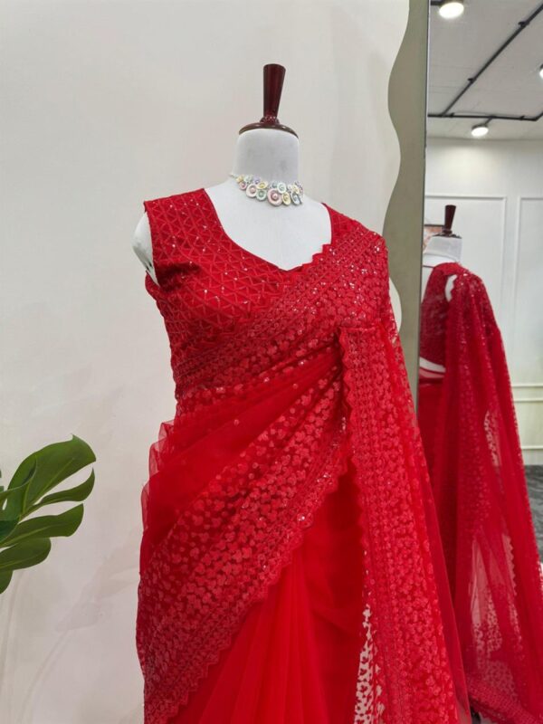 Shop Soft Net Designer Saree with All-Over Sequence Work | Matching Unstitched Blouse - Image 2