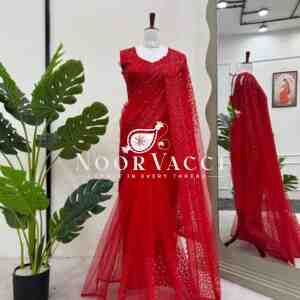 Soft Net Designer Saree with All-Over Sequence Work | Matching Unstitched Blouse