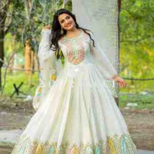 Heavy Chinon Silk Designer Party Wear Gown with Embroidered Dupatta