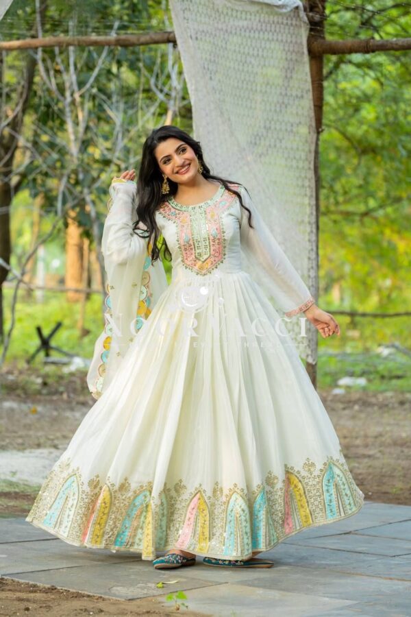 Buy Heavy Chinon Silk Designer Party Wear Gown with Embroidered Dupatta