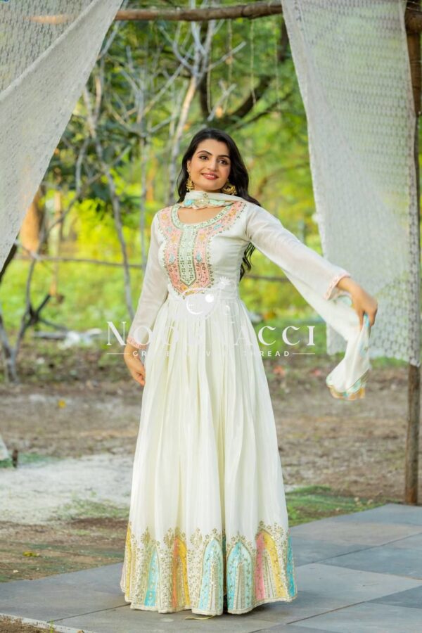 Buy Heavy Chinon Silk Designer Party Wear Gown with Embroidered Dupatta - Image 2