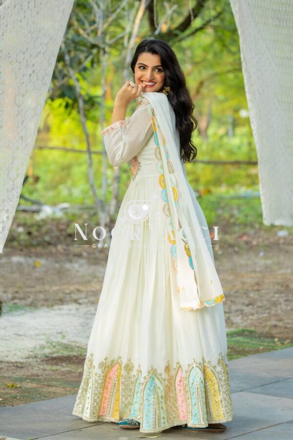 Buy Heavy Chinon Silk Designer Party Wear Gown with Embroidered Dupatta - Image 3