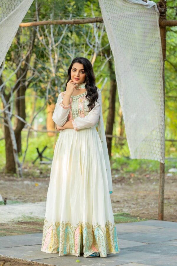 Buy Heavy Chinon Silk Designer Party Wear Gown with Embroidered Dupatta - Image 5