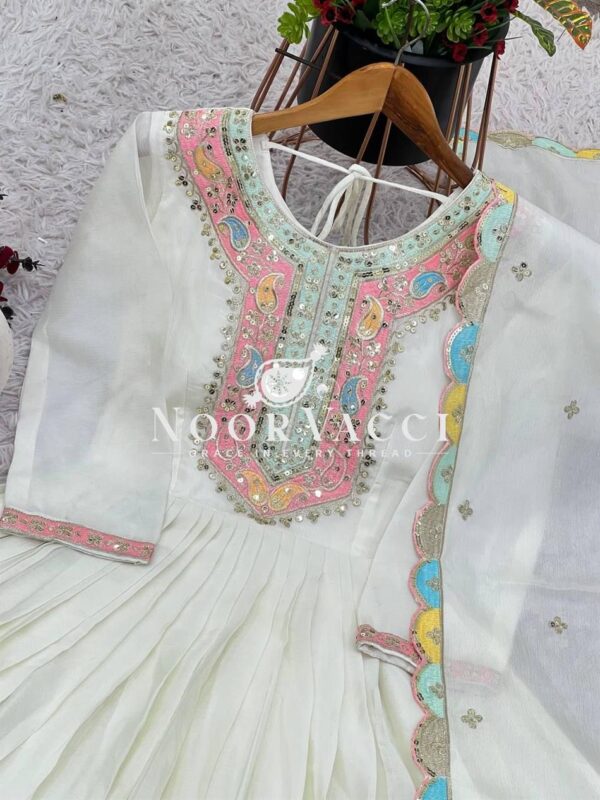 Buy Heavy Chinon Silk Designer Party Wear Gown with Embroidered Dupatta - Image 7