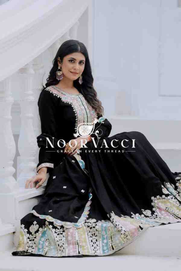 Heavy Chinon Silk Designer Party Wear Gown with Embroidered Dupatta - Image 2