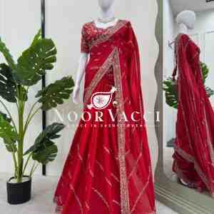 Designer Chinon Silk Saree with Thread & Sequence Work and Matching Blouse