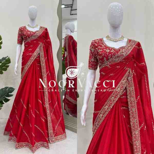 Designer Chinon Silk Saree with Thread & Sequence Work and Matching Blouse - Image 3