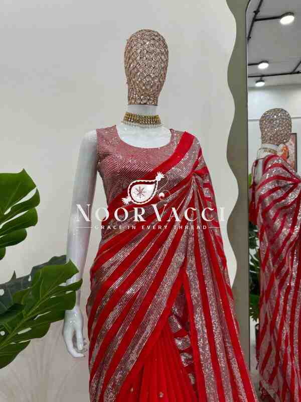 Designer Faux Georgette Saree with Thread & Sequence Work and Matching Blouse - Image 2