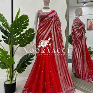 Designer Faux Georgette Saree with Thread & Sequence Work and Matching Blouse