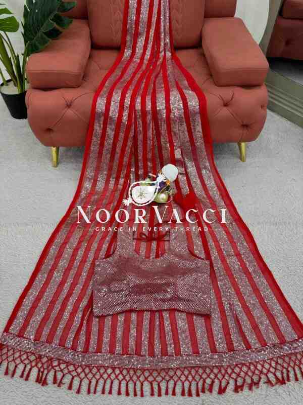 Designer Faux Georgette Saree with Thread & Sequence Work and Matching Blouse - Image 4