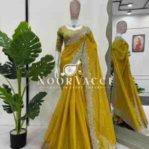 Designer Tibby Silk Saree with Thread & Sequence Work and Mono Benglori Blouse