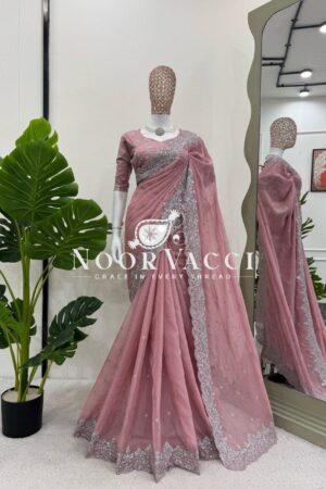 Buy Designer Tibby Silk Saree with Thread & Sequence Work and Mono Benglori Blouse