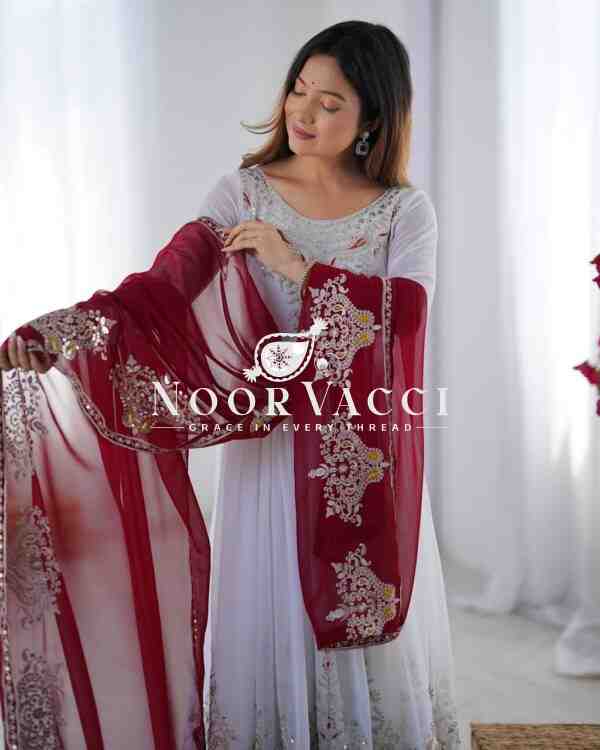 Heavy Georgette Gown with Multy Thread Embroidery & Dupatta - Image 4