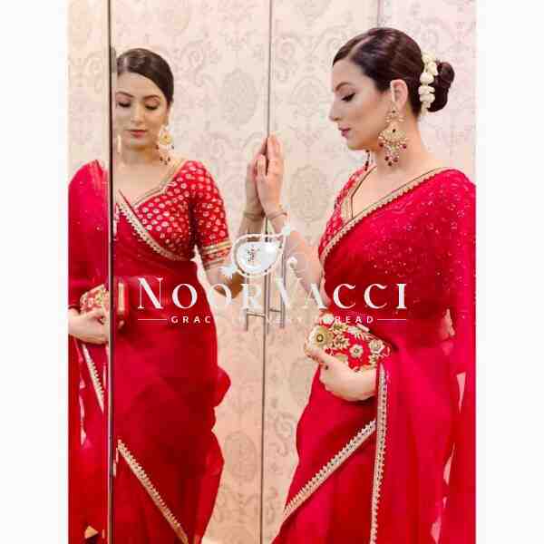 Heavy Organza Silk Designer Saree with Thread & Sequence Work | Unstitched Blouse - Image 2