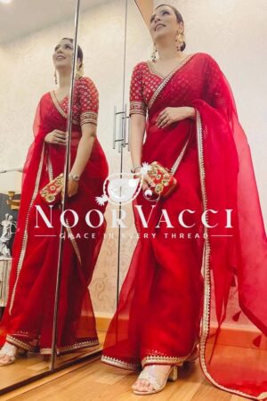 Shop Heavy Organza Silk Designer Saree with Thread & Sequence Work | Unstitched Blouse
