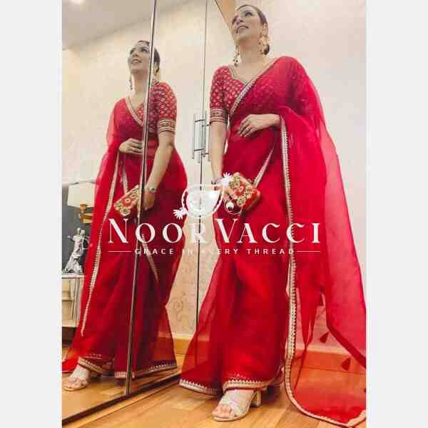 Heavy Organza Silk Designer Saree with Thread & Sequence Work | Unstitched Blouse
