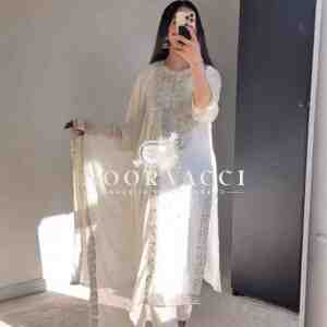 Heavy Georgette Top-Sharara Set with Embroidery & Rivet Moti Work