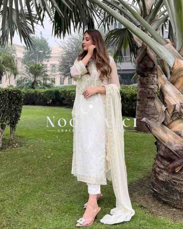 Heavy Georgette Top-Sharara Set with Embroidery & Rivet Moti Work - Image 2