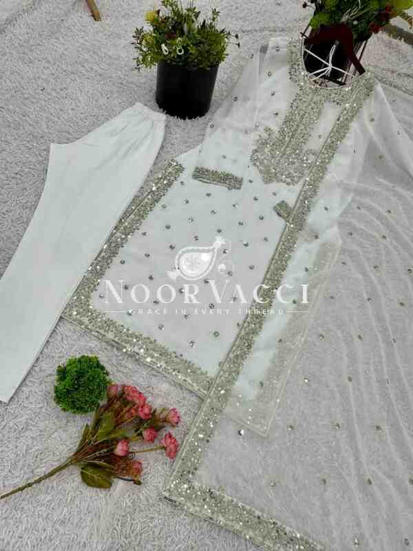 Heavy Georgette Top-Sharara Set with Embroidery & Rivet Moti Work - Image 4