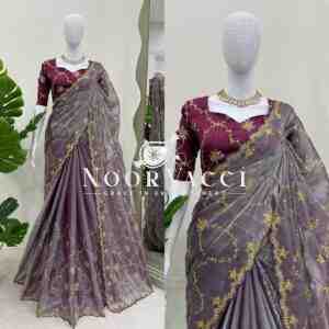 Designer Zimmy Chu Saree with Thread & Sequence Work and Mono Benglori Blouse