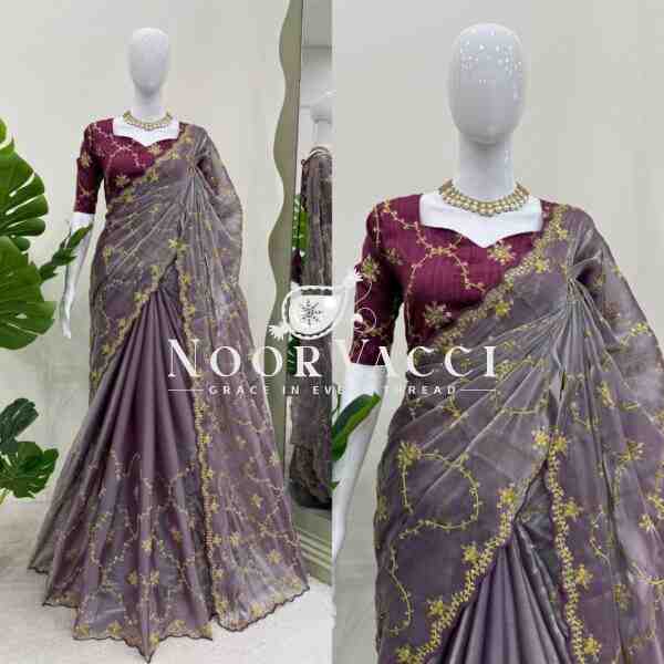 Designer Zimmy Chu Saree with Thread & Sequence Work and Mono Benglori Blouse
