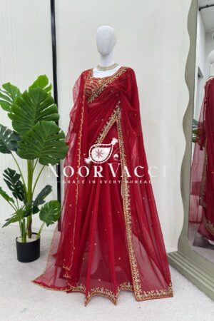 Buy Faux Georgette Saree Set with Thread & Sequence Work and Soft Net Dupatta