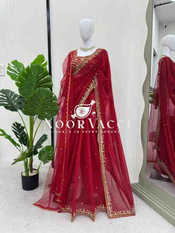 Faux Georgette Saree Set with Thread & Sequence Work and Soft Net Dupatta