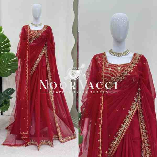 Faux Georgette Saree Set with Thread & Sequence Work and Soft Net Dupatta - Image 2