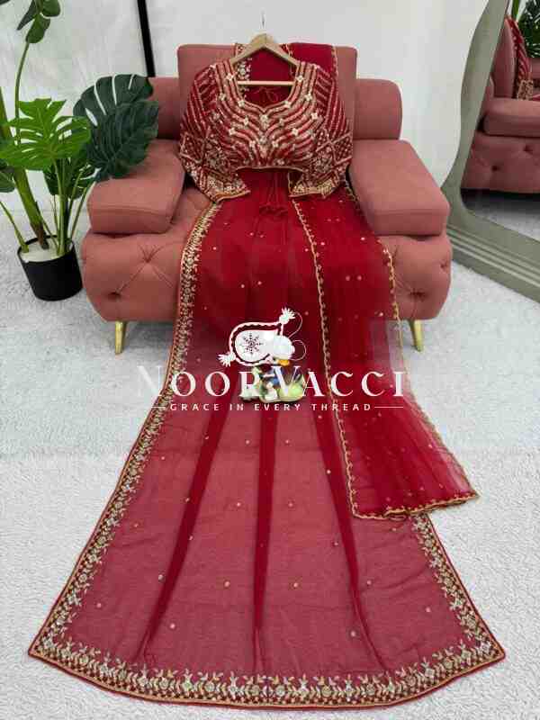 Faux Georgette Saree Set with Thread & Sequence Work and Soft Net Dupatta - Image 4
