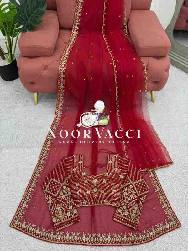 Faux Georgette Saree Set with Thread & Sequence Work and Soft Net Dupatta - Image 5