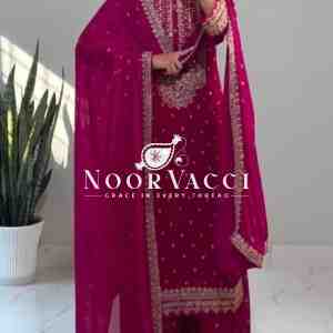 Designer Party Wear Heavy Chinon Silk Top-Dupatta with Fully Stitched Sharara