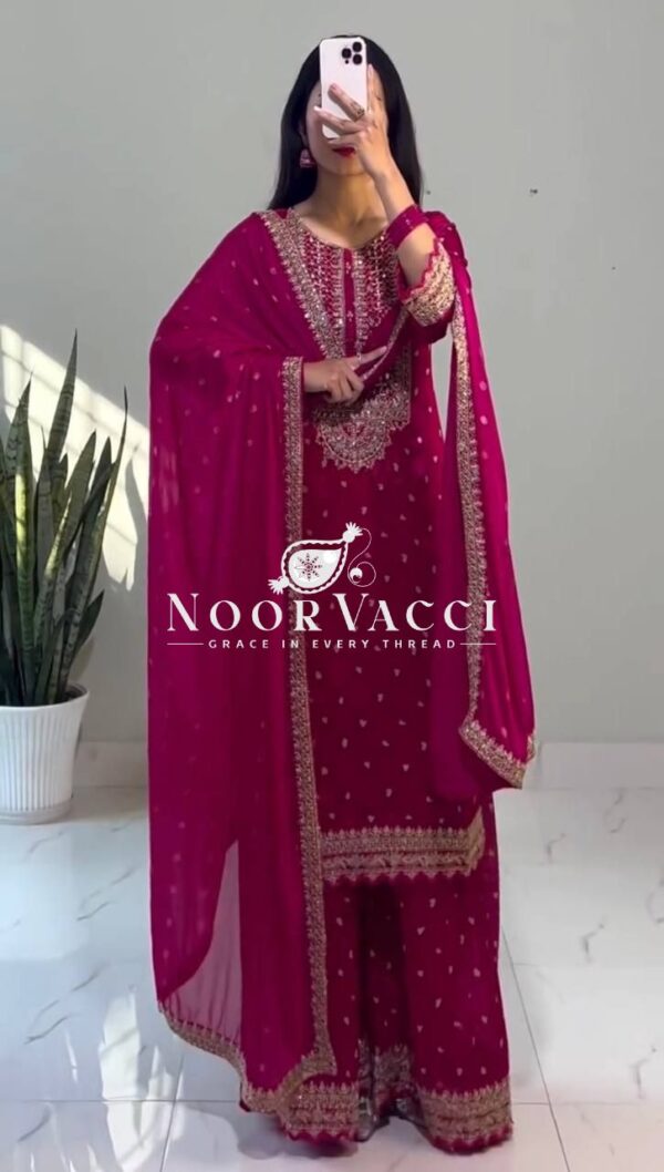Buy Designer Party Wear Heavy Chinon Silk Top-Dupatta with Fully Stitched Sharara